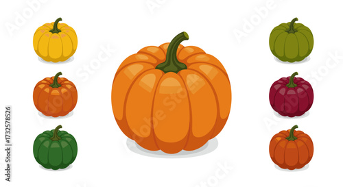 Colorful pumpkin collection with realistic design and multiple shades for autumn themes