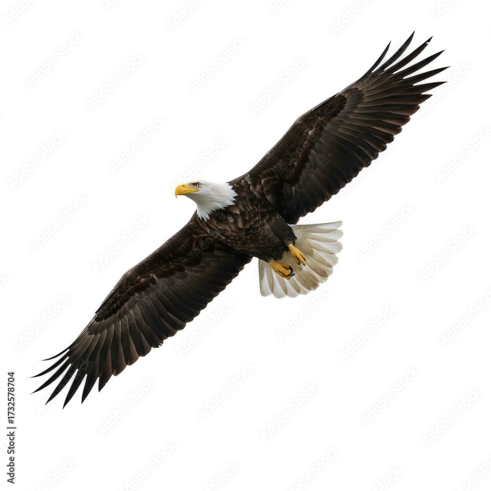 Fototapeta premium Steller's Sea Eagle Diving to Attack Juvenile Seagull, Intense Mid-Air Predation on White Background