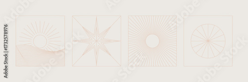 An artistic collection of stylized sun representations created with fine lines, radiating creativity and warmth, promising to bring elegance to any visual or artistic project.