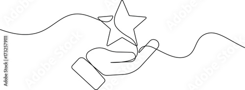 One Line Art Hand Holding Star - Minimalist Continuous Line Drawing Symbol of Achievement and Success