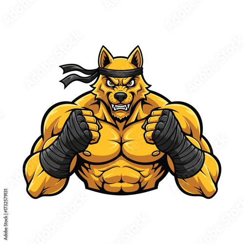 Muscular cartoon wolf warrior ready for combat