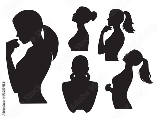Set of woman silhouette vectors in various poses thoughtful and elegant design isolated on white background