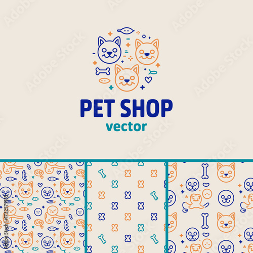 Charming pet shop branding featuring cute character themes and engaging patterns designed to attract pet owners, creating a friendly and inviting atmosphere.