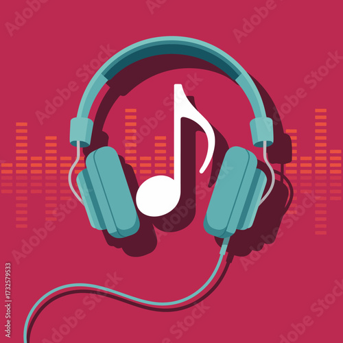 This stylish illustration features headphones alongside a vibrant sound wave and musical note design, perfectly embodying the joy and enthusiasm of music lovers everywhere.