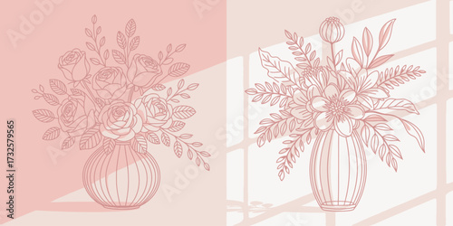 This minimalist image showcases flower outlines in a stylish layout, offering a modern take on floral art with an elegant simplicity ideal for decor or design purposes.