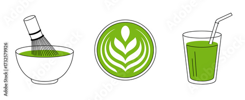 This image showcases the process of whisking matcha powder in a bowl, emphasizing the vibrant green color and the art of traditional tea preparation.