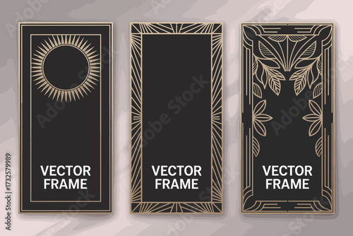 The image captures three artistic frames adorned with elegant golden detailing on a dark background, showcasing various styles for creative expression.