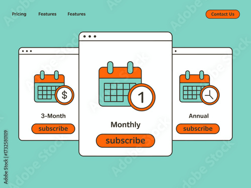This image features stylized subscription plans, showcasing monthly, 3-month, and annual options, enhanced with calendar graphics for a visually engaging representation.