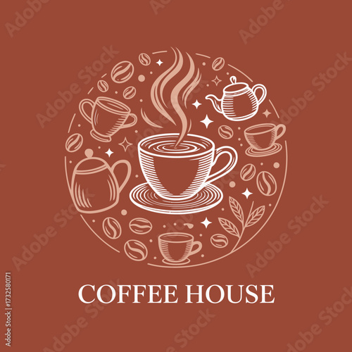 This artwork depicts a coffee cup surrounded by playful coffee elements, emphasizing the emotional dimensions of coffee consumption and the joyful experiences shared with loved ones.