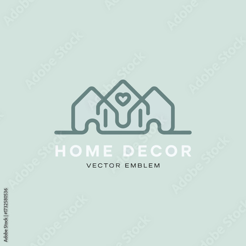 This elegant emblem of home decor features houses interlinked by a heart, symbolizing love and harmony, perfect for showcasing modern aesthetics and contemporary living.