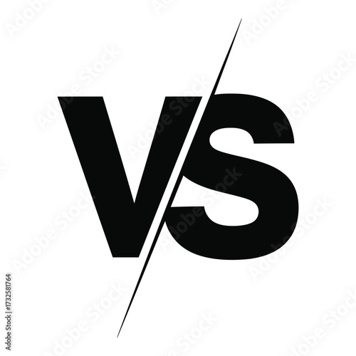 Bold black vs symbol for competition and contrast visualizing opposing forces silhouette