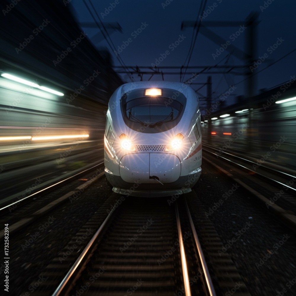 Fototapeta premium High-Speed Train at Dusk: Modern Transportation