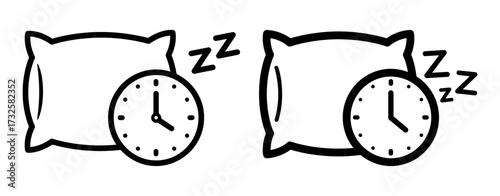 Vector art of time to sleep icon pillow and clock with zzz sign bedtime, rest, relax concept