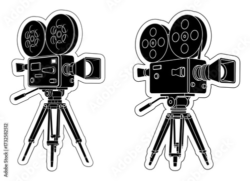 Vector art of two vintage film camera, representing cinema, movies, and the art of filmmaking