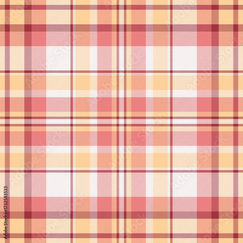 Classic plaid pattern in warm shades of pink, yellow, and cream. Seamless design perfect for backgrounds, textiles, and apparel. A cozy and versatile texture.