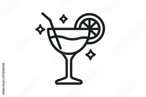 Cocktail line icon. Margarita glass symbol for party and celebration. Fresh summer drink with lime slice. Vector illustration for bar menu, logo or web. Alcohol beverage.