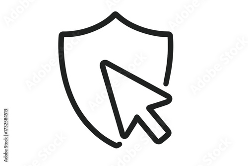 Secure click concept. Shield with cursor arrow icon. Symbol of internet safety, data protection, and online security. Antivirus software or safe browsing vector logo.