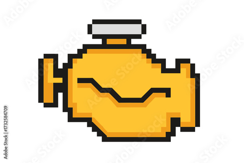 Check engine light pixel art icon. 8-bit retro car motor symbol for video game. Automotive vehicle diagnostic and repair service. Mechanical problem warning sign vector.