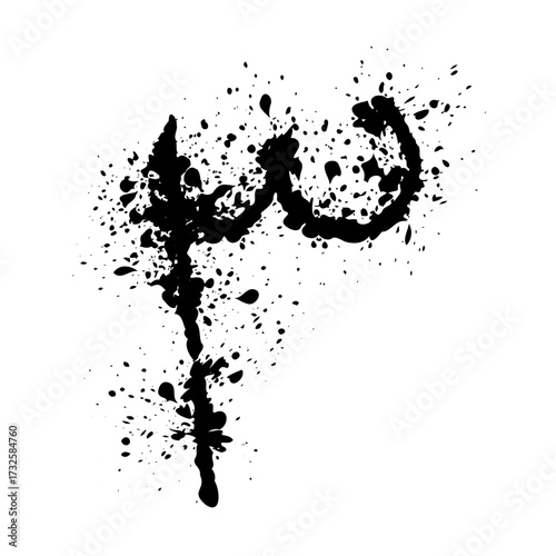Hand drawn Arabic number 3 created with ink splash effect. Black artistic digit in grunge style with splattered texture. Vector illustration isolated on white background.