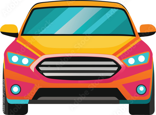 Flat design cartoon car front view orange pink icon isolated on white transparent background vector eps png jpg business people clipping path cutout 2025 2026 4k full hd poster banner label download