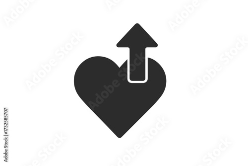 Heart health improvement icon. Medical vector symbol for healing and recovery. Arrow up for increased vitality and wellness. Cardiology sign. Health care growth concept logo.