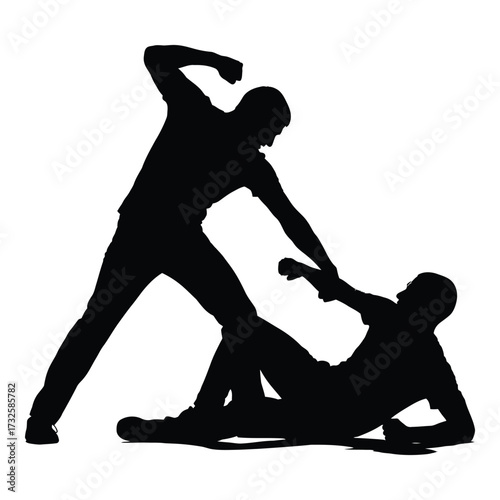 Aggressive fight scene silhouette two men fighting intense combat action dynamic struggle silhouette