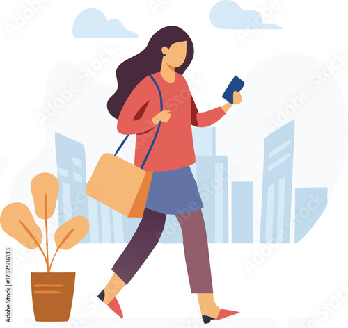 a woman is walking down the street while holding