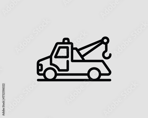 Simple outline icon of a tow truck on a gray background
