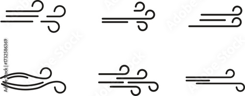 Set of Wind, Air, and Breeze Line Vector Icons

