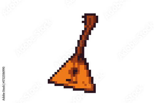 Pixel Style Balalaika Icon, Traditional Russian String Instrument, Vintage Folk Music Symbol, Vector Cartoon Illustration with Transparent Background, Retro Pixel Art Design for Music