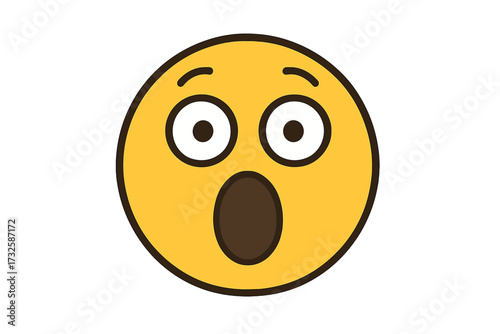 Surprised smiley face emoji vector with wide eyes and open mouth expressing shock and astonishment, isolated emoticon illustration with transparent background for digital use