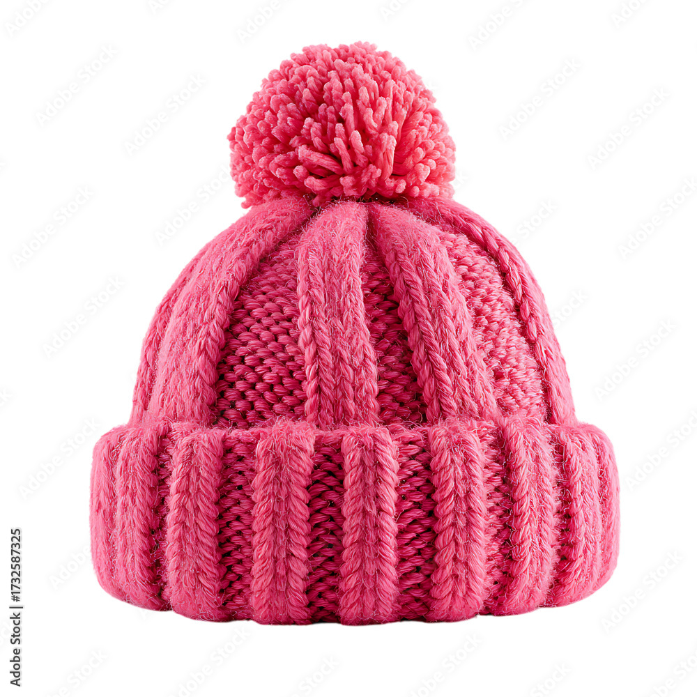 Fototapeta premium Pink knitted beanie with pompom png