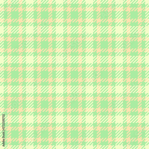 Cut out textile check fabric, velvet pattern tartan background. Sexual vector plaid texture seamless in green and moccasin colors.