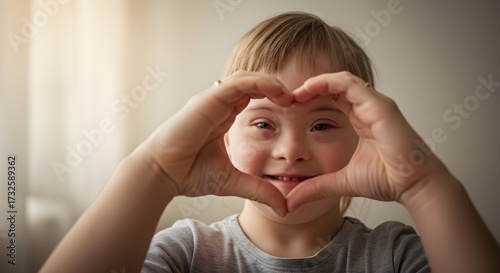 Hands Forming a Heart Around Child with Down Syndrome | Protective Love Symbol | Down Syndrome Awareness