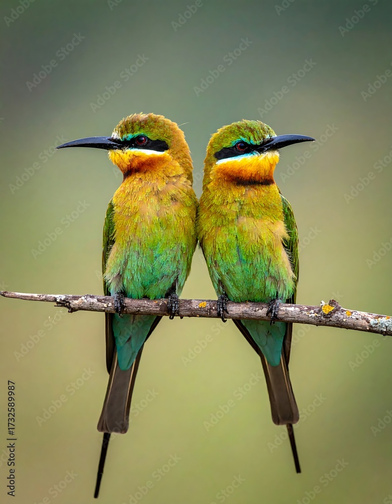 Obraz premium Two colorful birds perched side-by-side