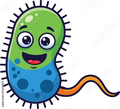 A cheerful, cartoon vector illustration of a bacterium, germ, or microbe character.