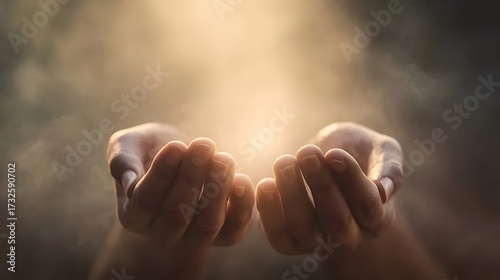 照らされた手 優しさ 希望を差し出す 淡い光に包まれた背景