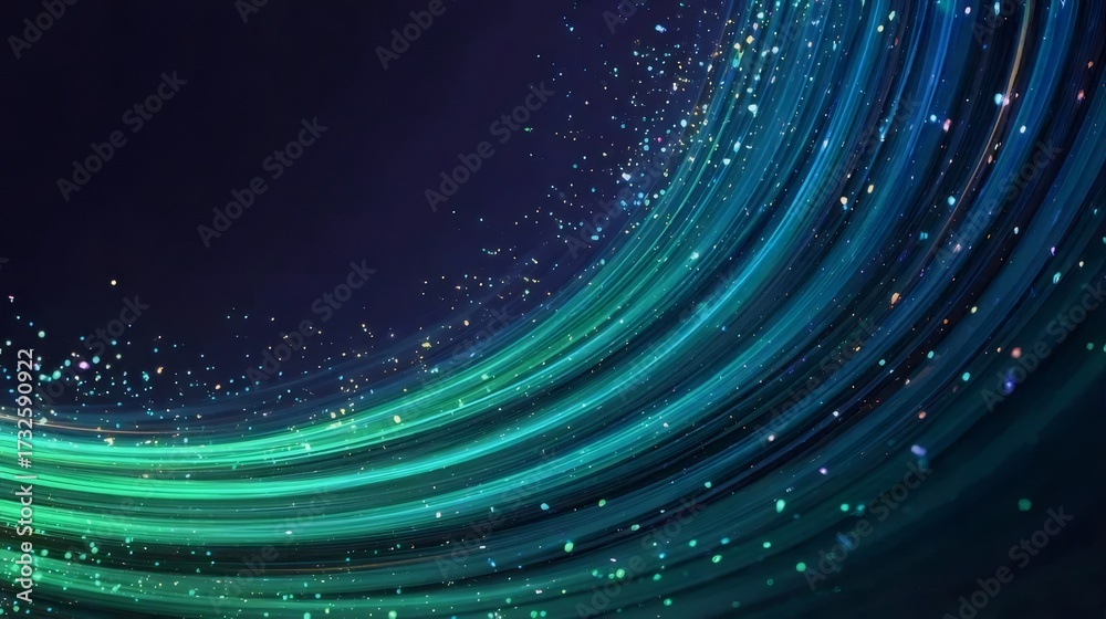 Obraz premium 背景にエメラルド色の光の波と輝き