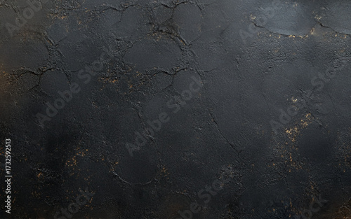 Black grunge cement wall texture for pattern and background. Black with golden veins effect concrete wall