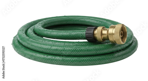 Green garden hose for watering plants isolated PNG with Transparent Background