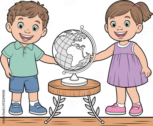 WebChildren, globe, geography, learning, exploration, education, cartoon kids, global awareness, classroom, world map, playful study, cultural diversity