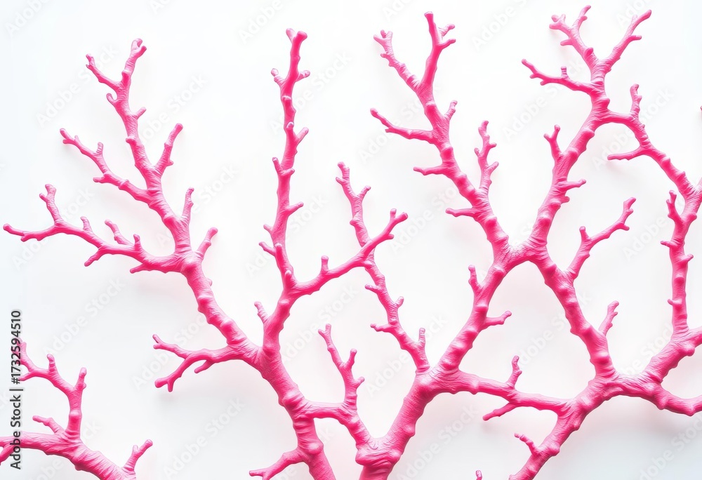 Fototapeta premium Delicate pink coral branching pattern on a white background, marine, texture