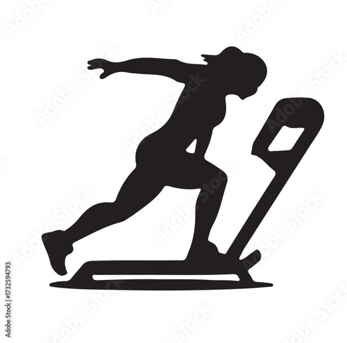 Silhouette of a woman on a treadmill fitness and exercise concept vector illustration isolated on white