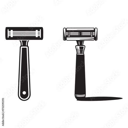 Two Black and White Razor Illustrations on White Background