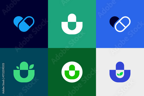 Pharmacy Medicine Logo Bundle - Modern Medical Cross Pill Brand Identity Vector Set