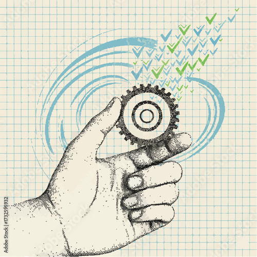 Agile Project Management Sprint Vector Illustration. Flat Design Gears and Checkmarks
