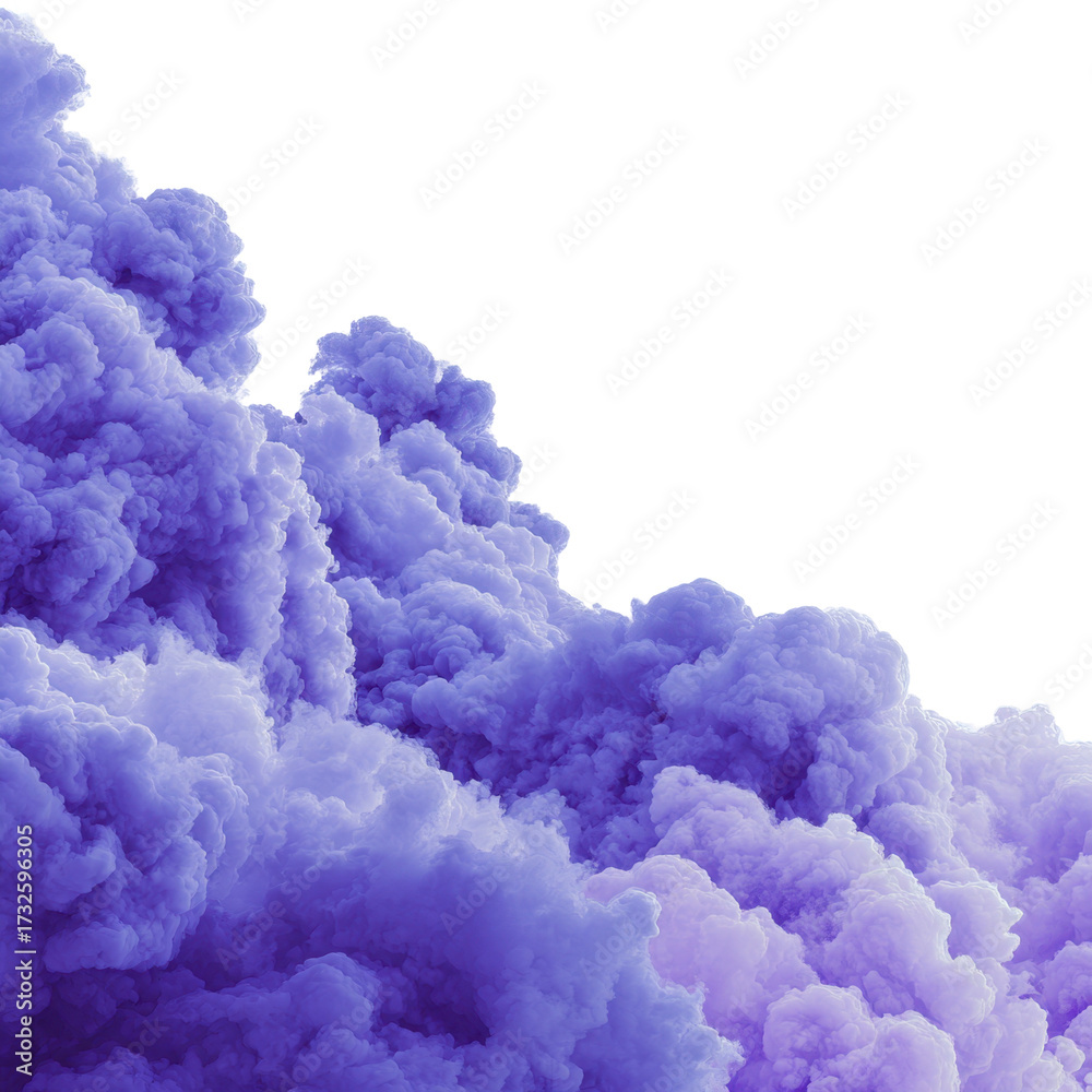Fototapeta premium Colorful purple smoke billows in a dramatic display against a white background