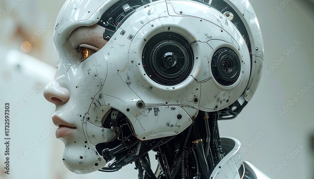 Fototapeta premium Close-up of a futuristic robot head (1)