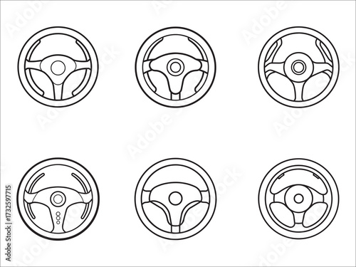 Set of Steering Wheel Icons Automotive and Driving Concepts Vector Illustration