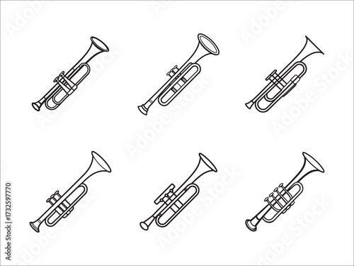 Trumpet outline seamless pattern on white background musical instrument icons